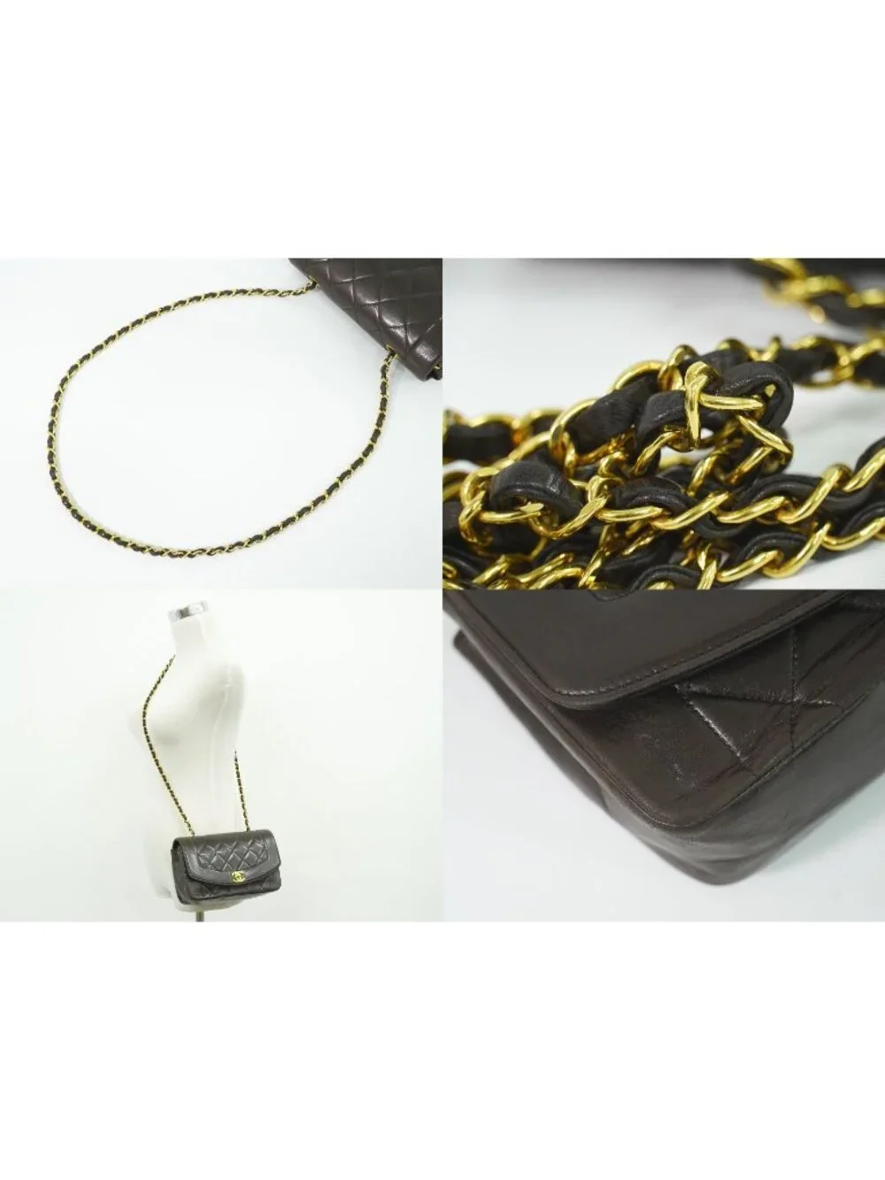 Chanel CC Logo Quilted Chain Shoulder Bag Pochette Lambskin Leather Black